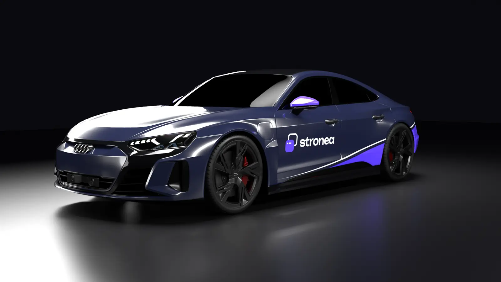 Audi oklejone w barwach Stronea, widok z przodu i z lewej
