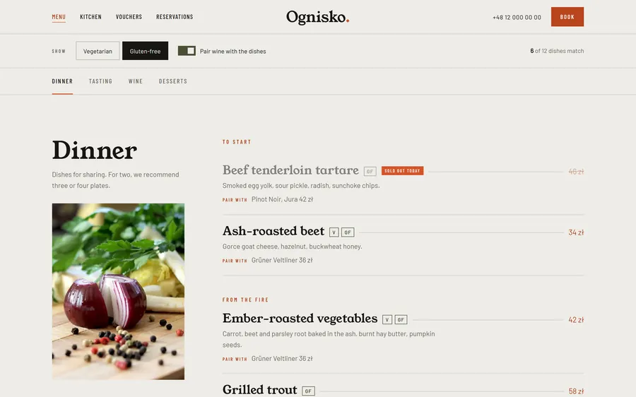 Ognisko: Menu