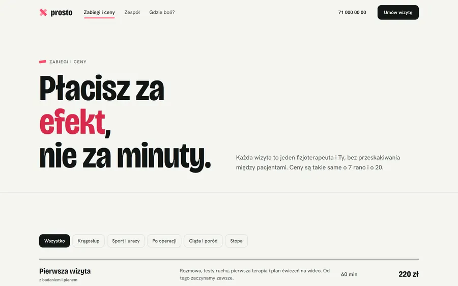 Prosto: Zabiegi i ceny