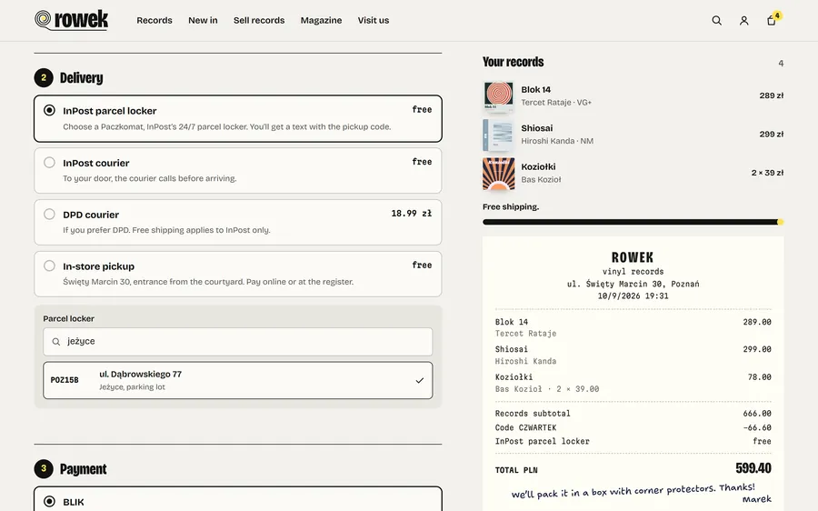 Rowek: Checkout
