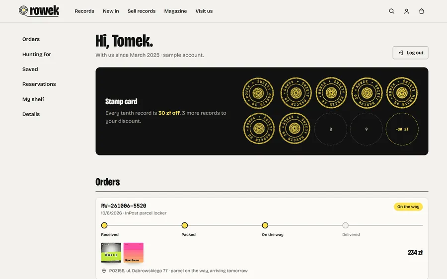 Rowek: Customer zone