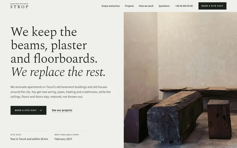 Strop home page on a desktop